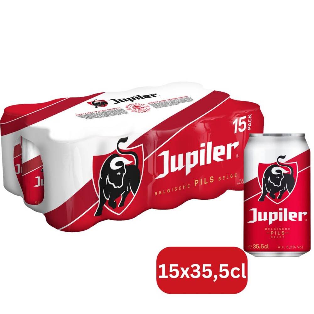 Jupiler Bière Blonde Pils 5.2% Alc 15 x 35.5 cl Canettes