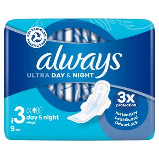 Always Ultra Sanitary Towels Day & Night (Size 3) With Wings X 9 Pads