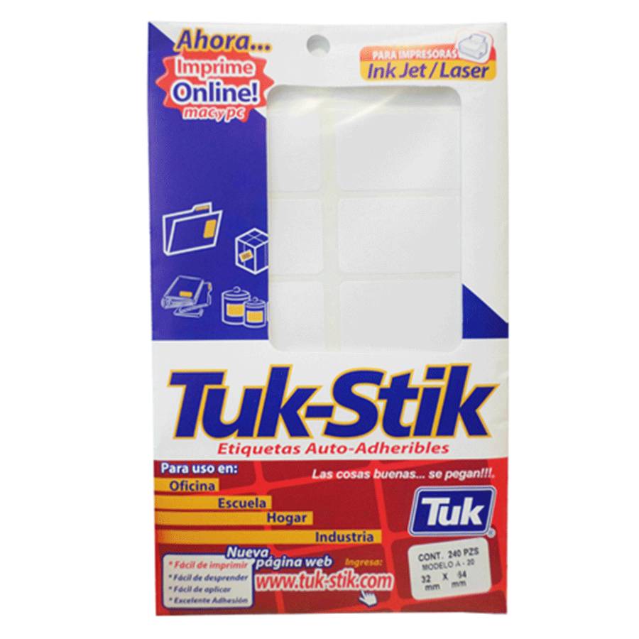 Tuk-stik etiquetas rectangulares blancas (pack 240 piezas)