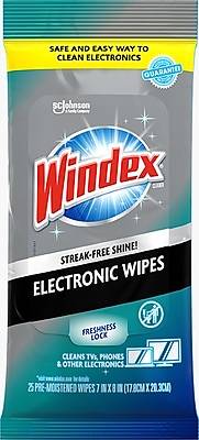 Windex Electronics Glass & Surface Cleaner, Unscented, 25 Wipes/Pack (314278)