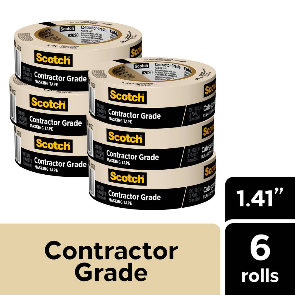 Scotch 2020 Contractor Grade 6-Pack 1.41-in x 60 Yard(s) Masking Tape | 2020-36AP6