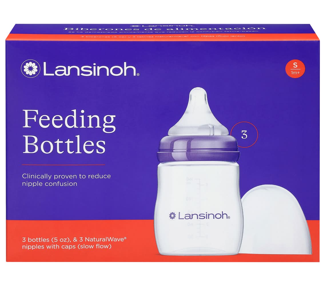 Lansinoh Baby Bottles For Breastfeeding Babies With Slow Flow Nipples 5 oz, White (3 ct)