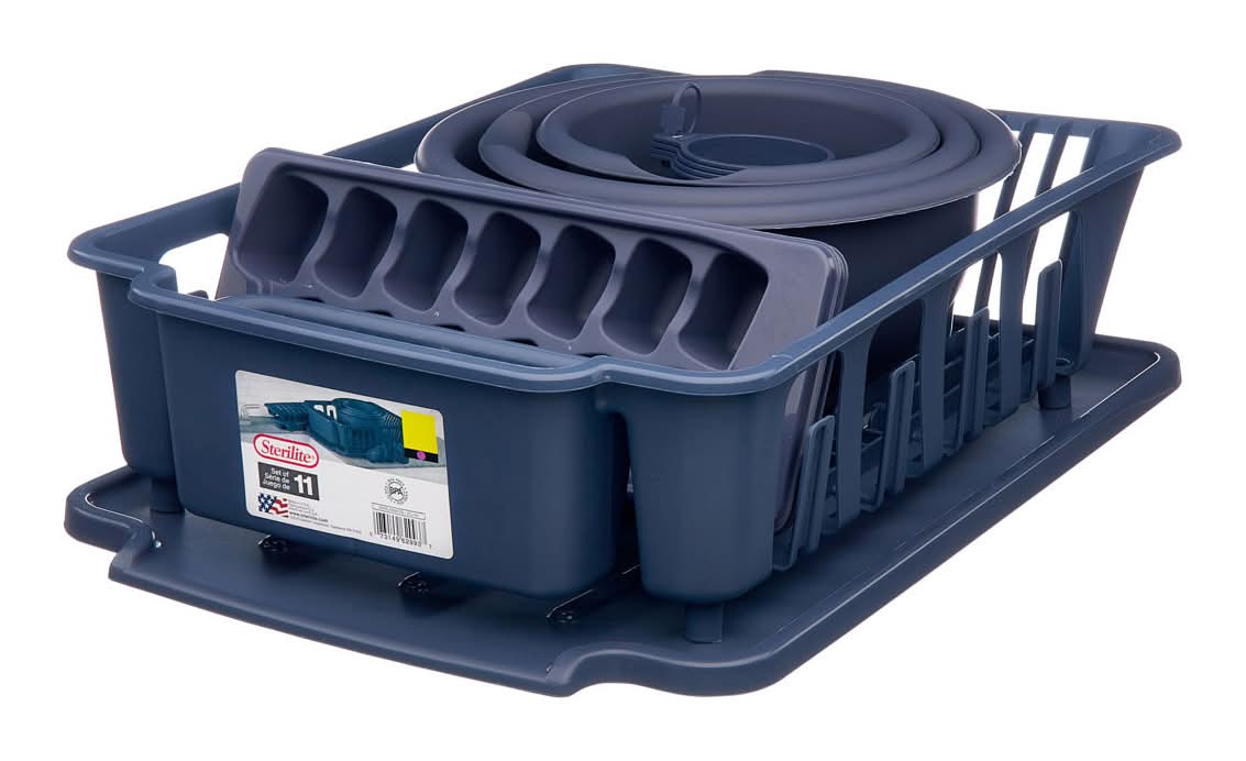 Sterilite Dish Drainer & Drainboard Sink Set, Navy Blue (11 ct)