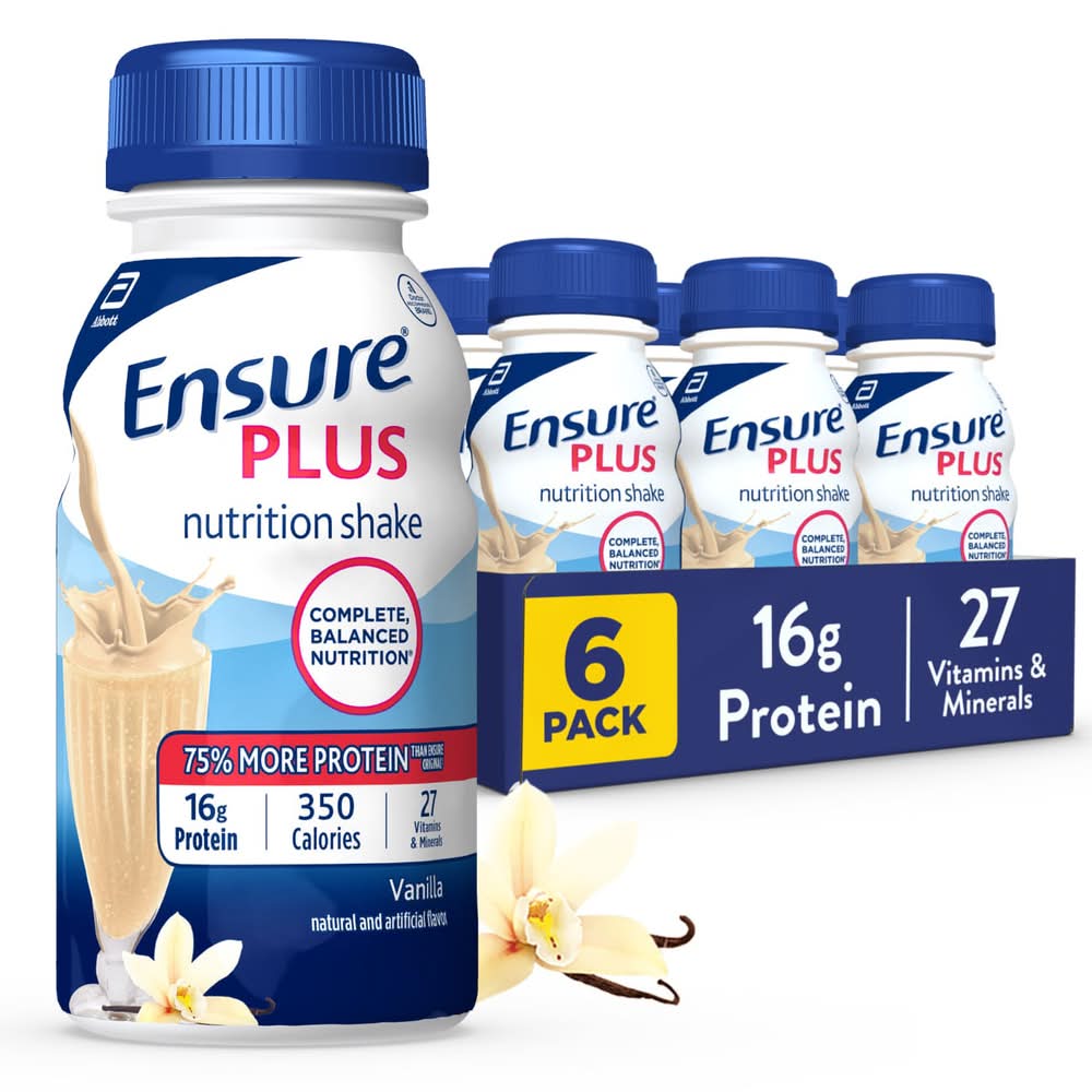 Ensure Plus Nutrition Shake, Vanilla (6 x 8 fl oz)