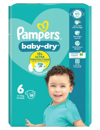 Pampers Size 6, Baby Dry Nappies (19 pack)