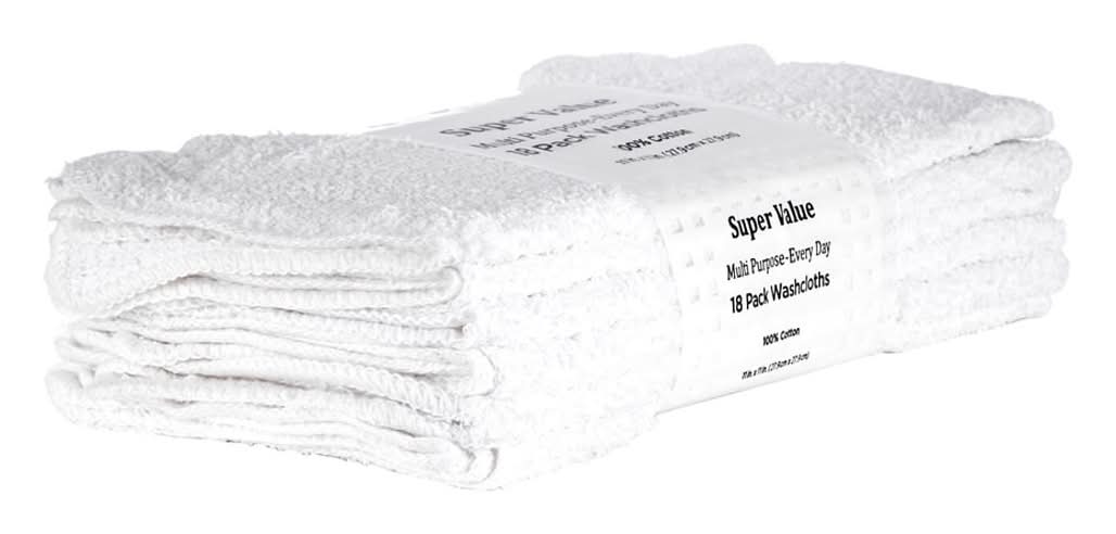 Comfort Bay Super Value Multi-Purpose Washcloths, White (18 ct)