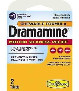 LIL DRUG STORE Dramamine Chewable Orange Motion Sickness Relief Dimenhydrinate Tablet, 2/Pack (97091)