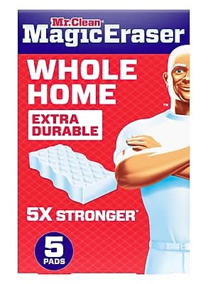 Mr. Clean Magic Eraser Sponge, White, 5 Pads/Pack (22875)