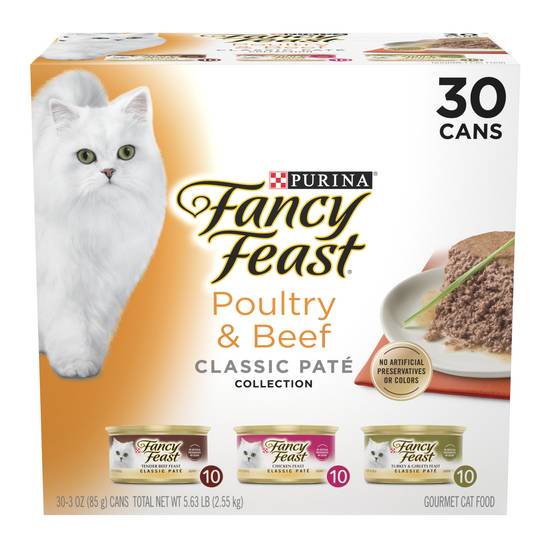 Fancy Feast Purina Poultry Wet Cat Food Variety pack (30 ct) (beef)