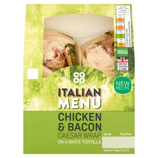 Co-op Italian Menu Chicken & Bacon Caesar Wrap on a White Tortilla