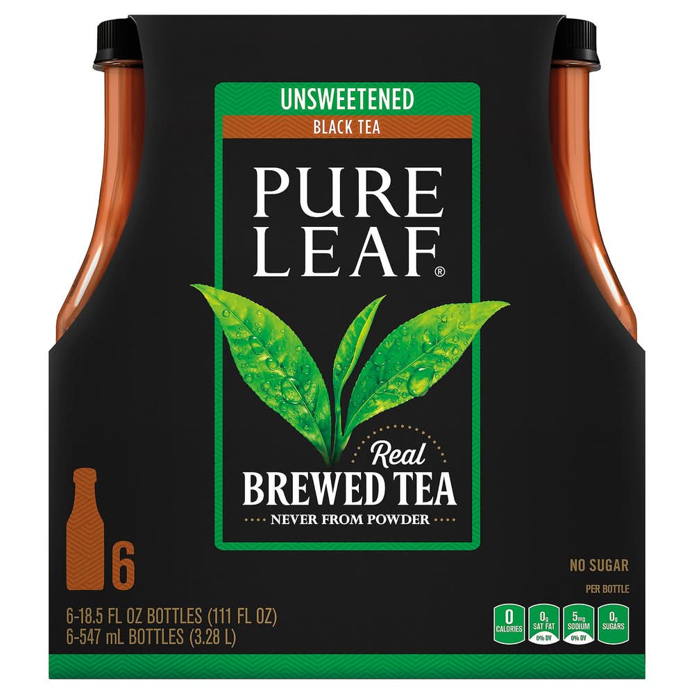 Pure Leaf Unsweetened Real Brewed Black Tea (6 x 18.5 fl oz)