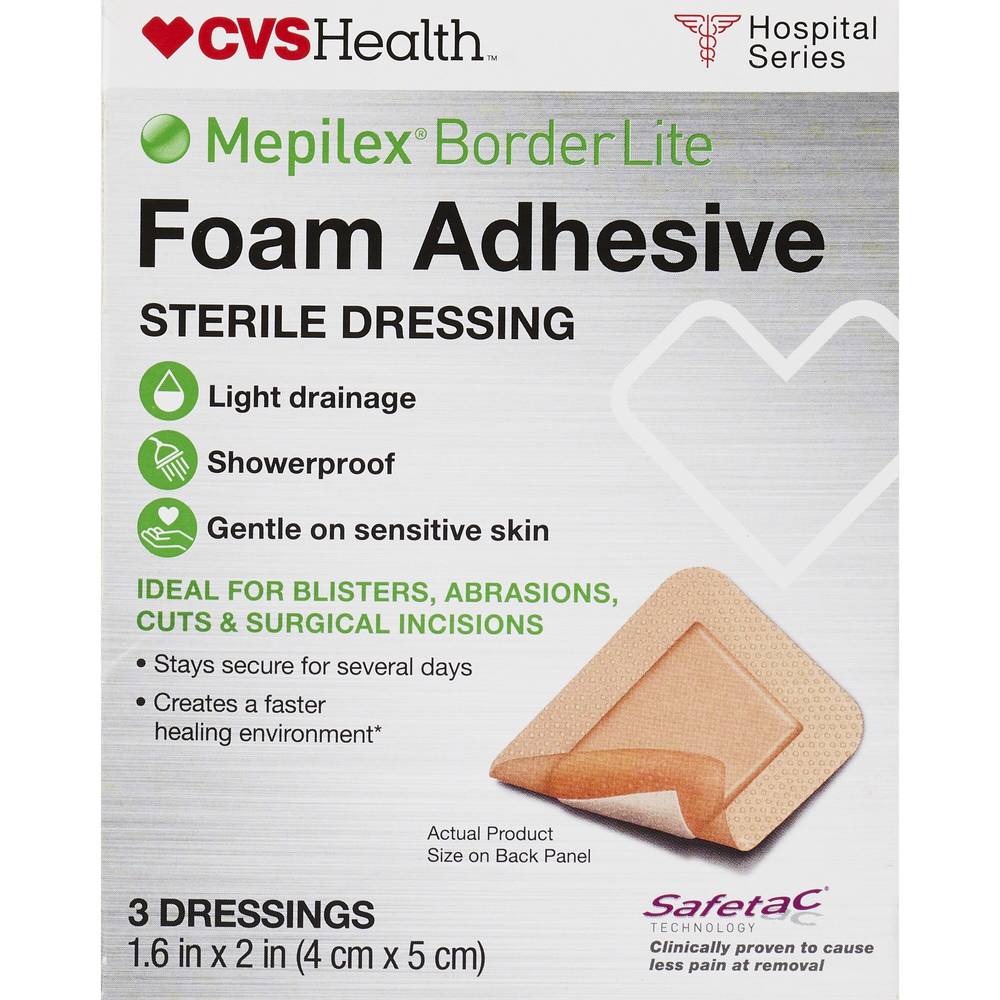 CVS Health Mepilex Border Lite Foam Adhesive Sterile Dressings, 1.6 IN x 2 IN, 3 CT