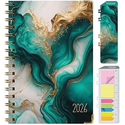 2026 Global Printed Products Teal Gold Marble 5.5 x 8 Weekly & Monthly Planner, Paperboard Cover (RRY26-58-54)