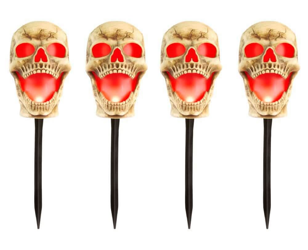 Home Accents Holiday 4-Pack Led Skull Pathway Markers With Timer