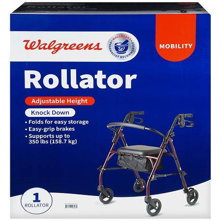 Walgreens Adjustable Height Steel Rollator, Burgundy & Black