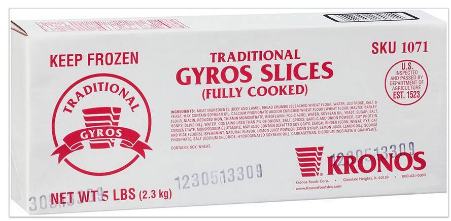 Frozen Kronos - Cooked Beef & Lam Gyro Slices- 5 lb