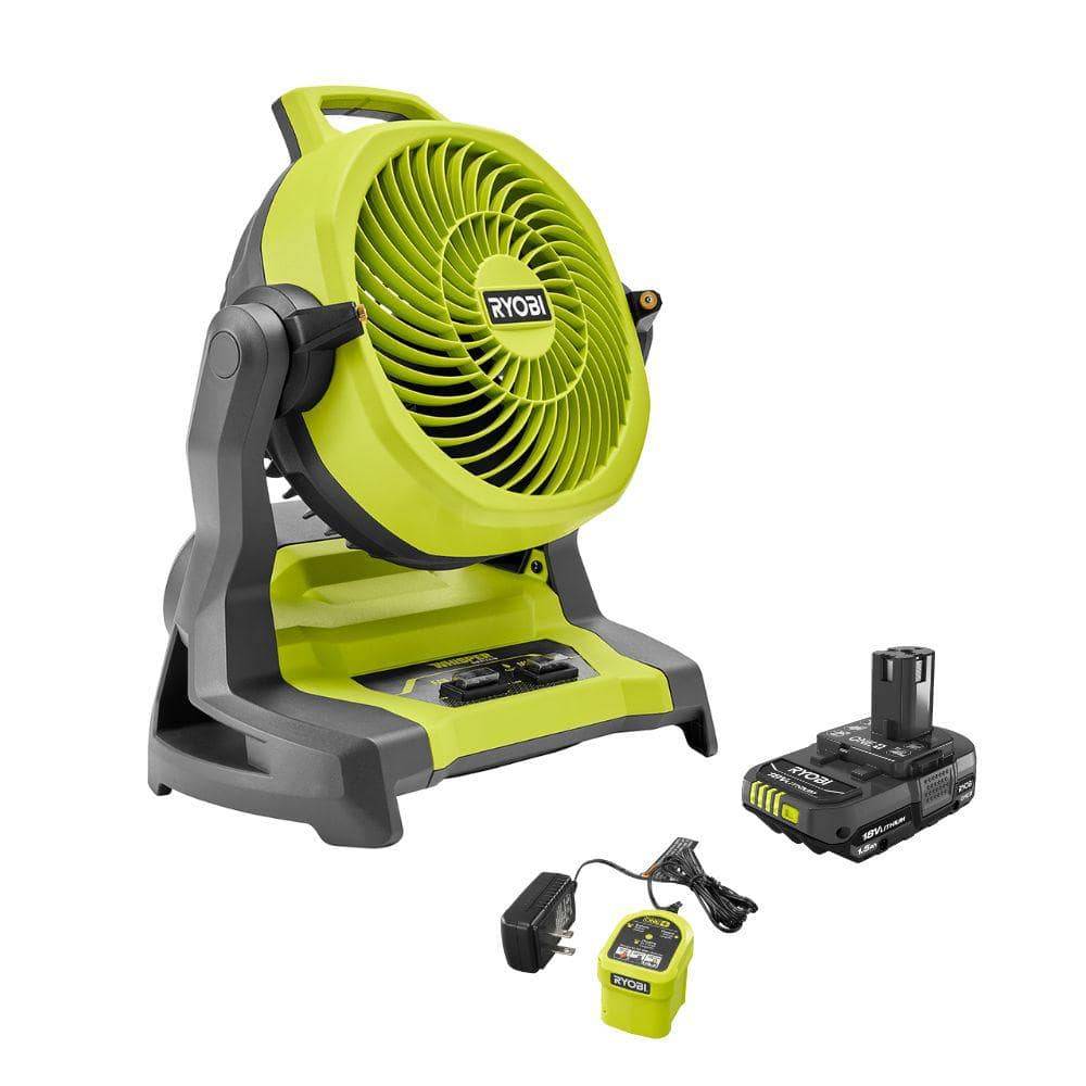 Ryobi One+ 18V Cordless 7-1/2 In. Bucket Top Misting Fan Kit With 1.5 Ah Battery And Charger