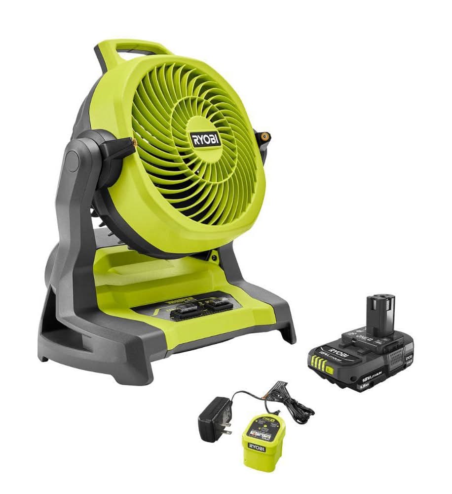 Ryobi One+ 18V Cordless 7-1/2 In. Bucket Top Misting Fan Kit With Compact Battery And Charger