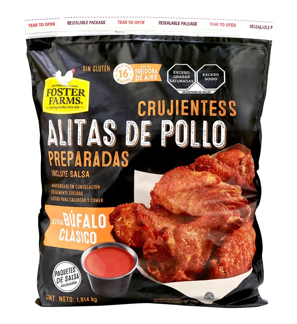 Foster Farms · Alitas de pollo preparadas + salsa búfalo clásica (1,81 kg)