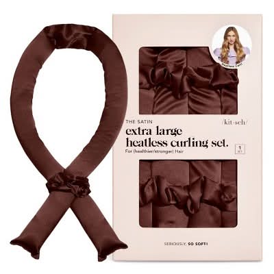 Kitsch Satin Heatless Curling Set, XL, Chocolate (3 ct)