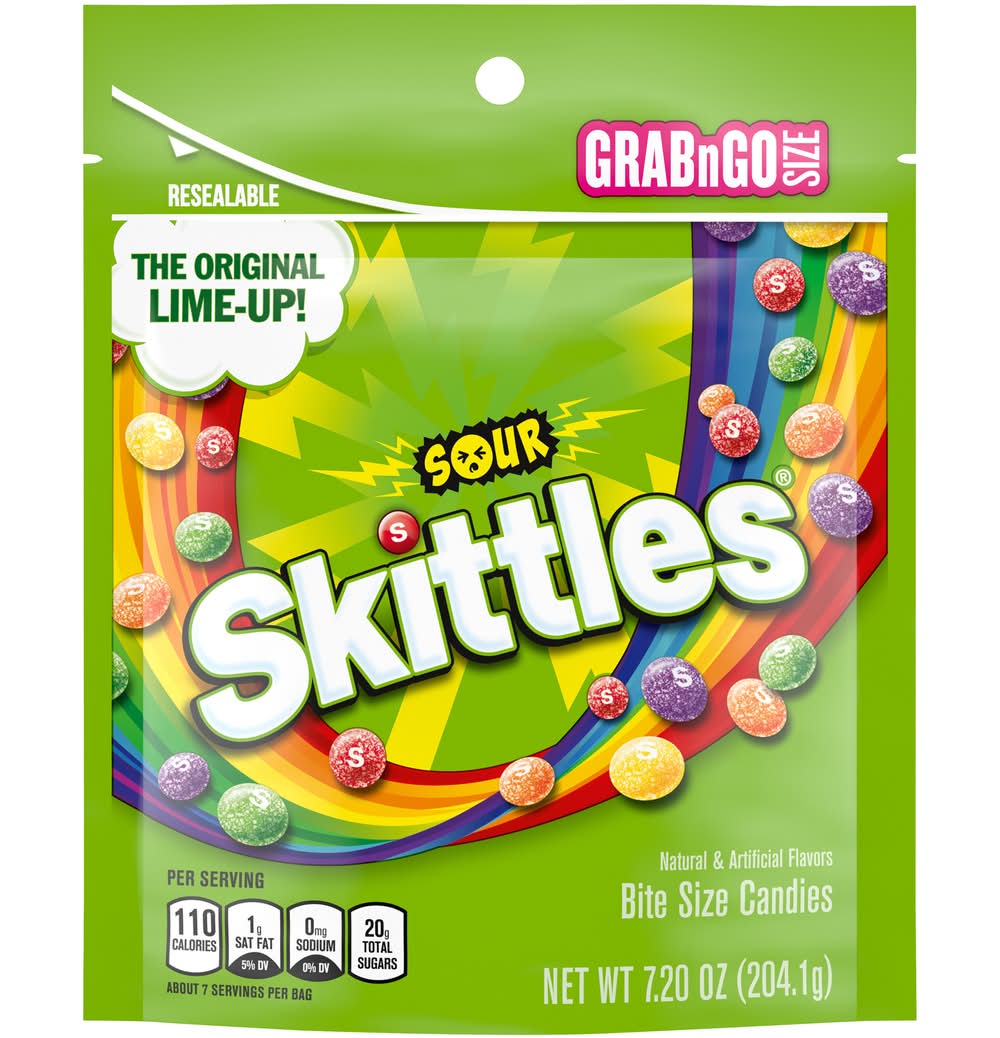 Skittles Sour Natural & Artificial Flavors Bite Size Candies (7.2 oz)