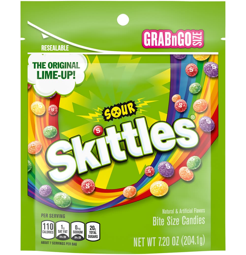 Skittles Grab N Go Sour Natural & Artificial Flavors Bite Size Candies (7.2 oz)