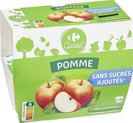 Carrefour Classic' - Compote sans sucres ajoutés (4 pièces) (pomme)