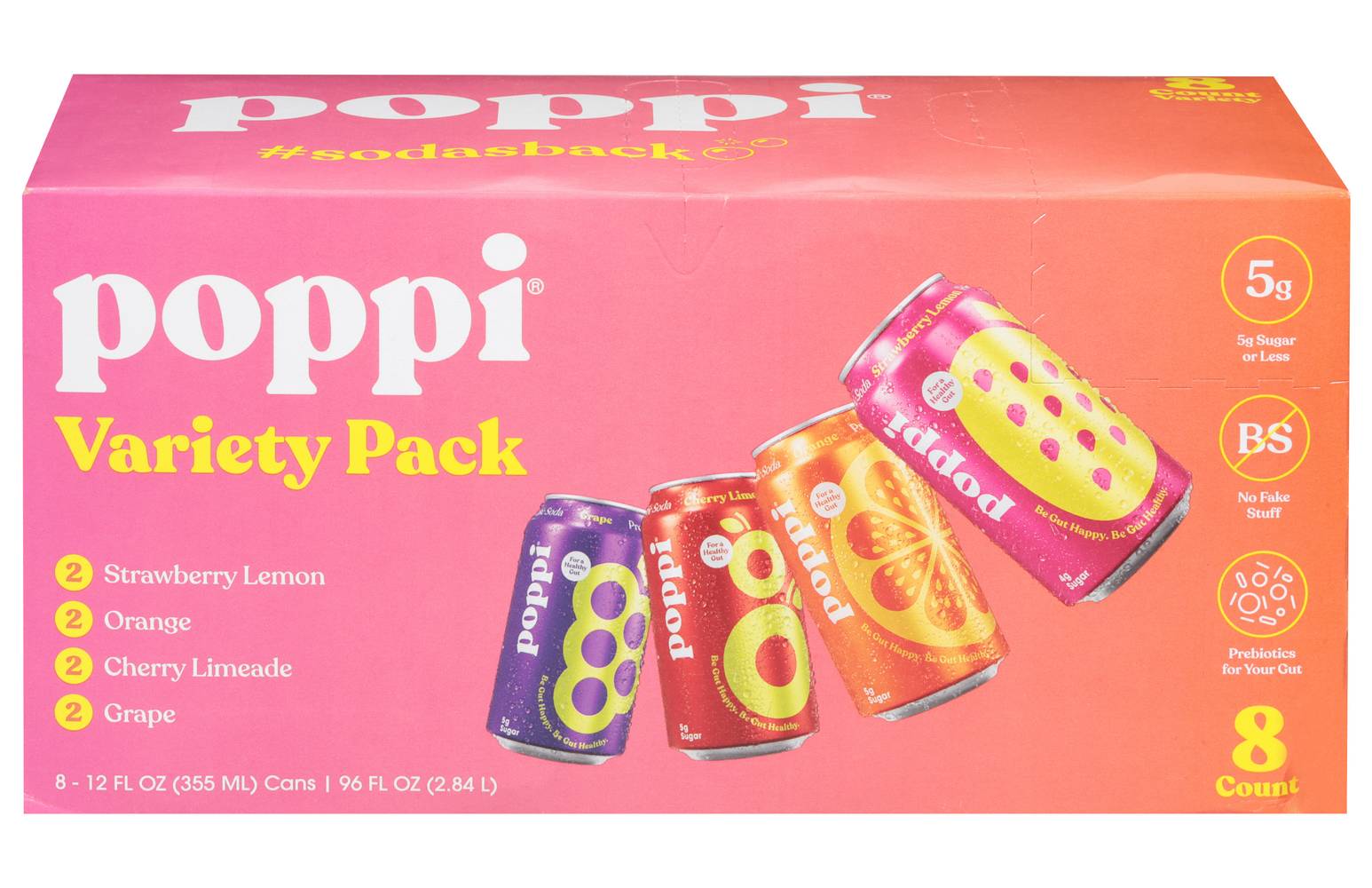 poppi Prebiotic Variety pack Soda, Assorted (8 x 12 fl oz)