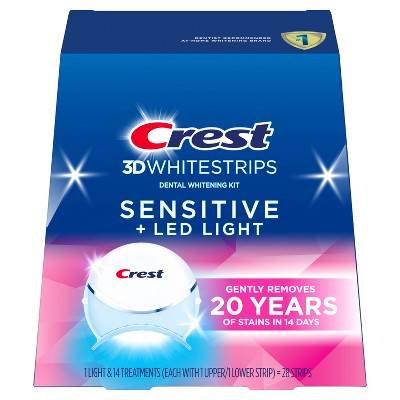 CREST 3D Whitestrips Sensitive + Led Light Teeth Whitening Kit (28 ct)