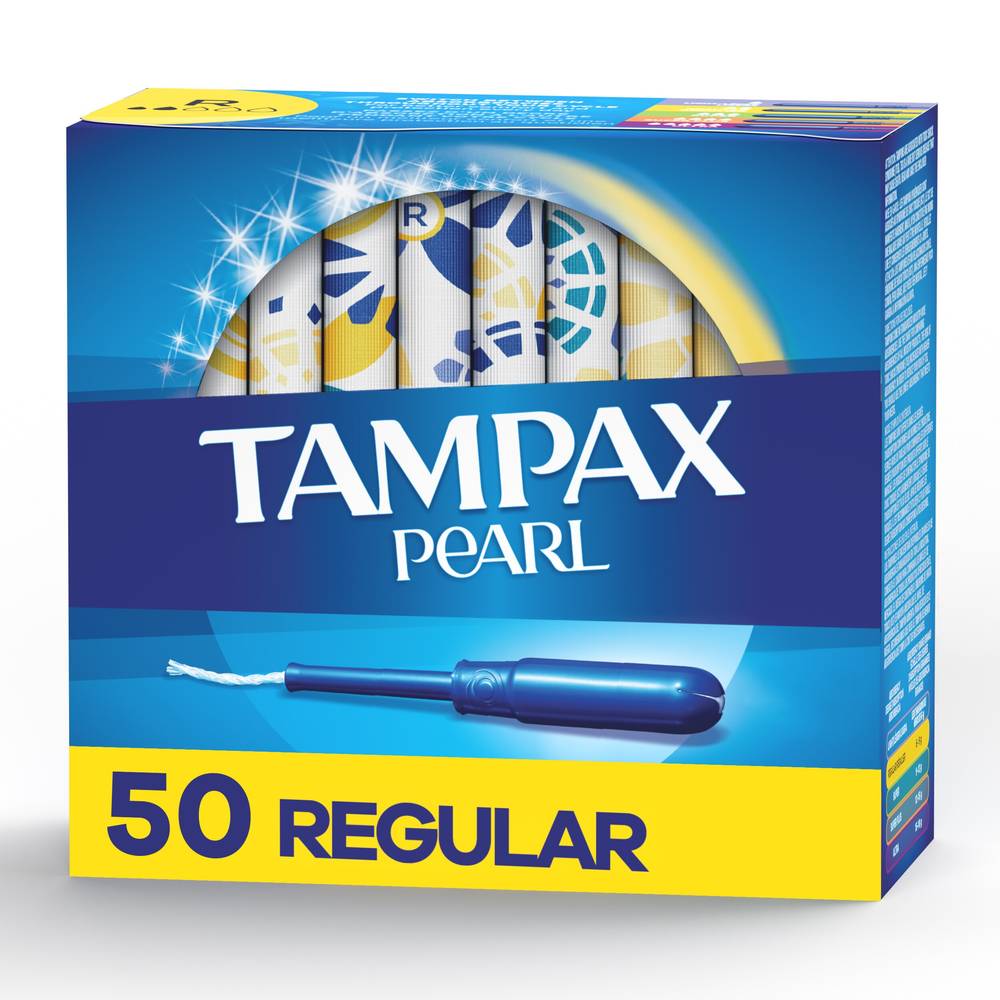 Tampax Pearl Tampons Regular Absorbency With Leakguard Braid, Unscented, 50 Count