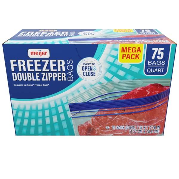 Meijer Re-Closable Double Zipper Quart Freezer Bags (75 ct)