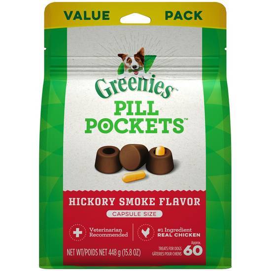 Greenies Pill Pockets Capsule Size Hickory Smoke Flavor Dog Treats, 15.8 Oz., Count Of 60