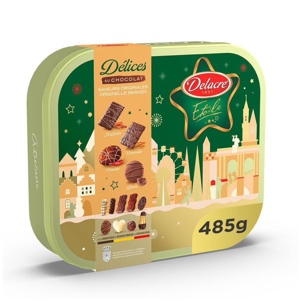 Biscuits Assortiment Etoile Délices au Chocolat Saveurs Originales DELACRE - la boîte de 485g