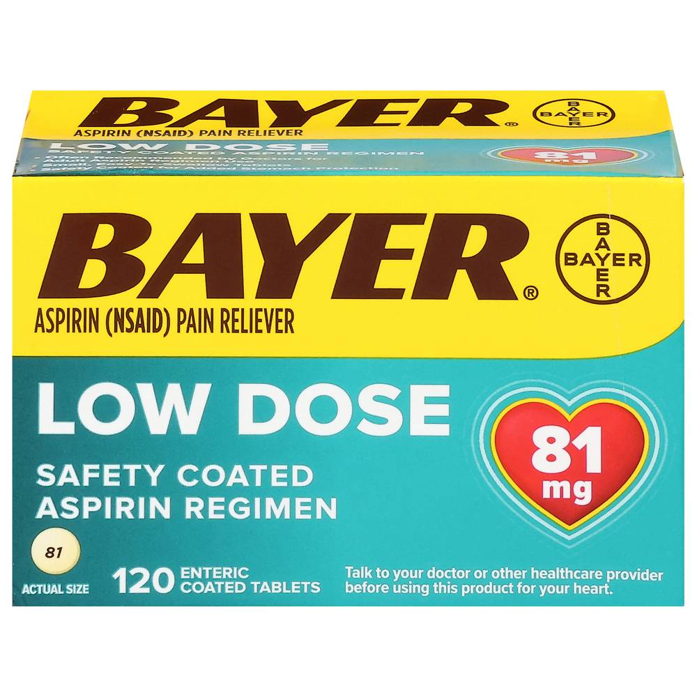 Bayer Low Dose 81 mg Aspirin Regimen Pain Reliever Coated Tablets (120 ct)