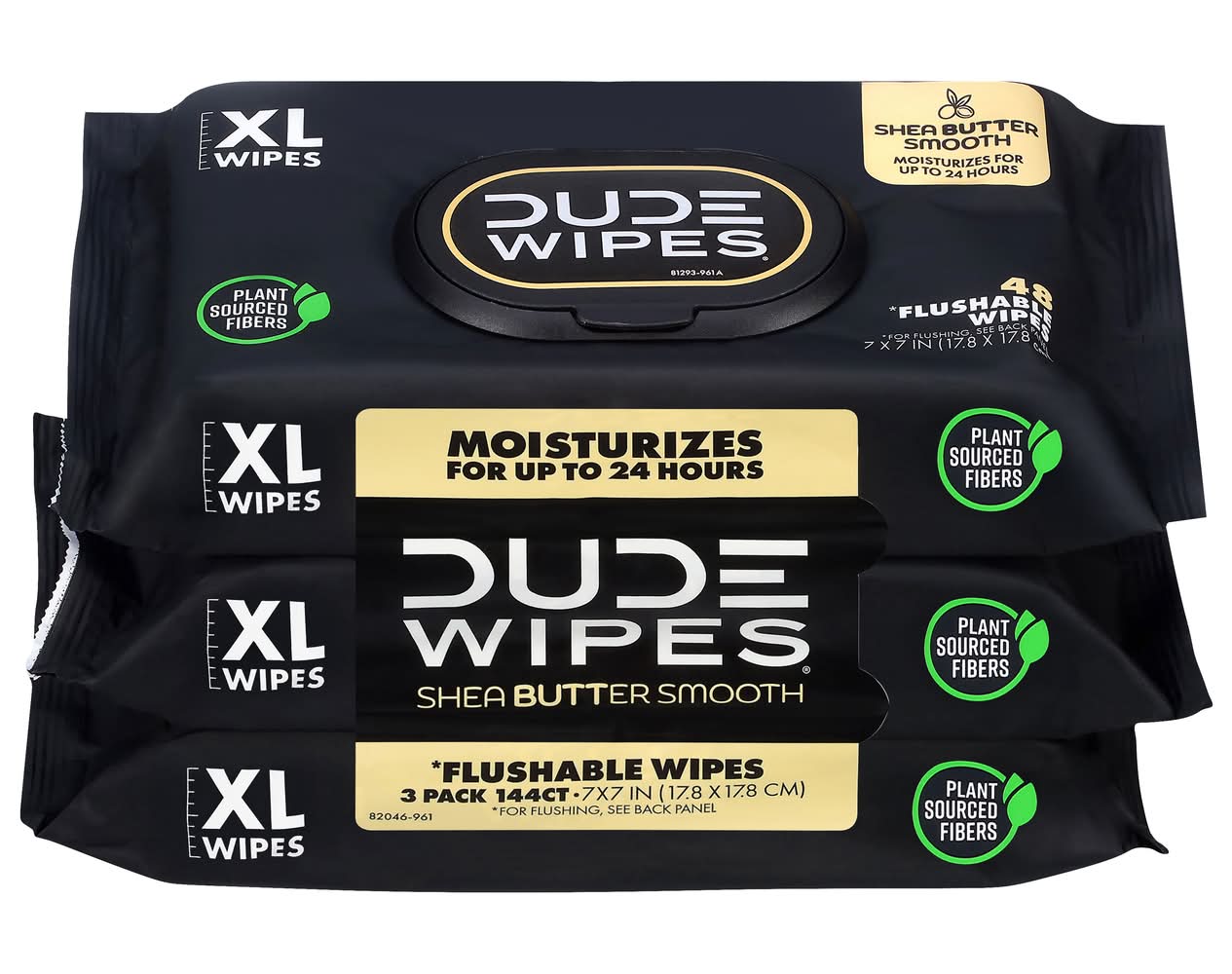 DUDE Wipes Flushable Smooth Wipes, Shea Butter-Coconut-Almond, 7x7 in (3 x 48 ct)