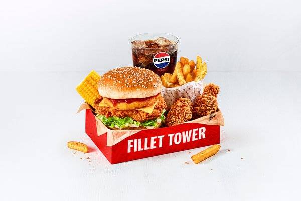 Fillet Tower Box Meal with 2 Hot Wings