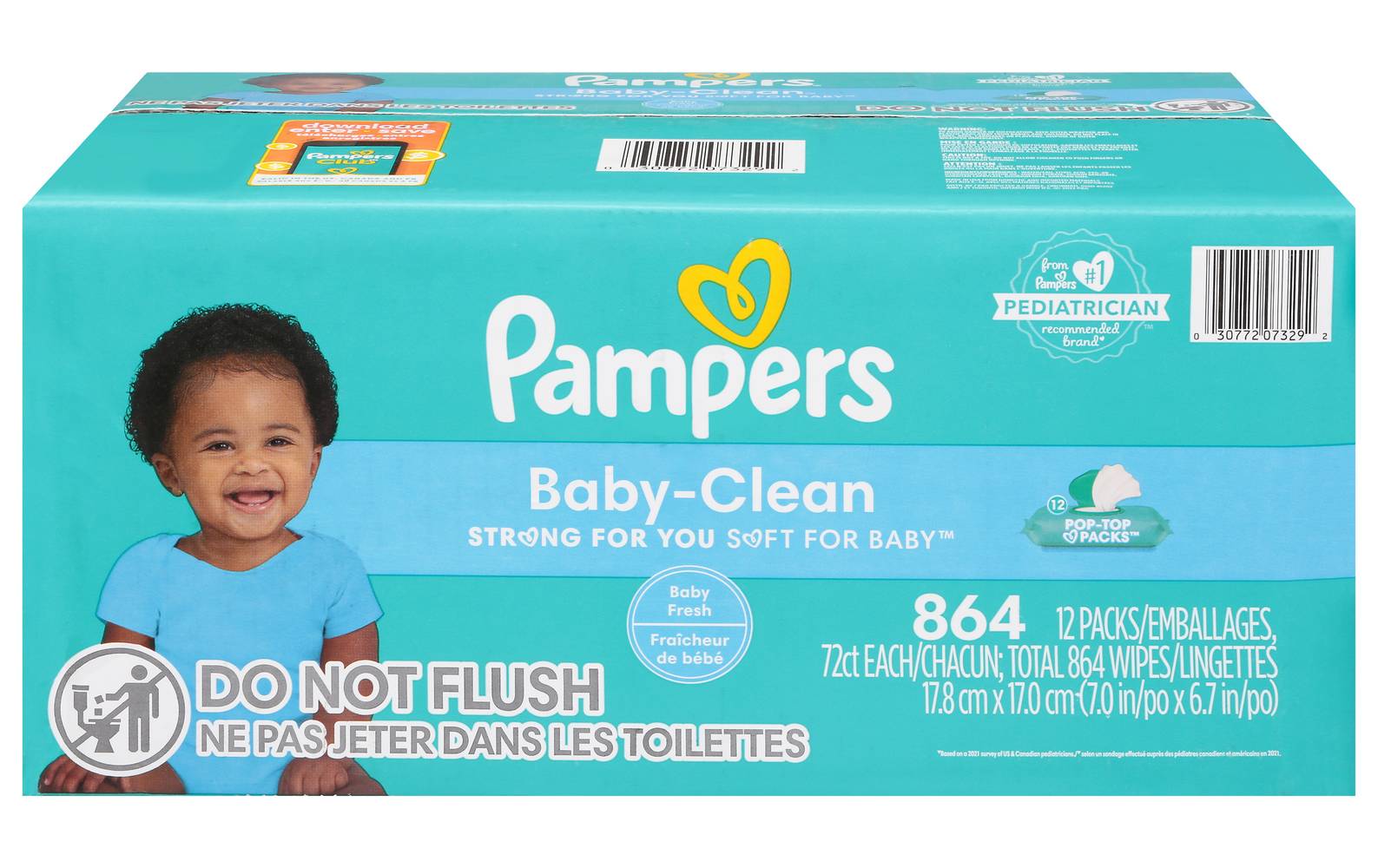 Pampers Baby Clean Wipes, Baby Fresh, 7x6.7 in (12 x 72 ct)