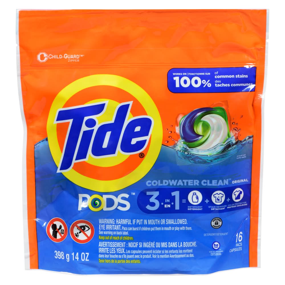 Tide 3 In 1 Pods Laundry Detergent Pacs Capsules (368 g, 16 ct)