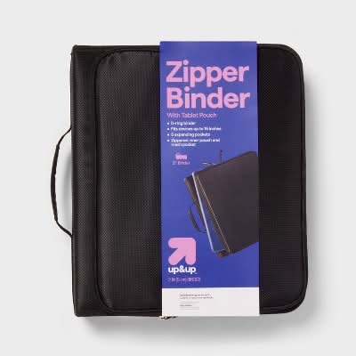 up&up Zipper Binder With Tablet Pouch, 2 in, Black