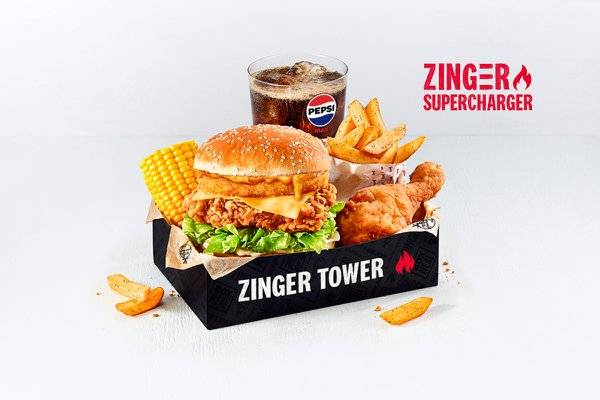 Zinger Supercharger Tower Box Meal with 1 pc Chicken 🔥