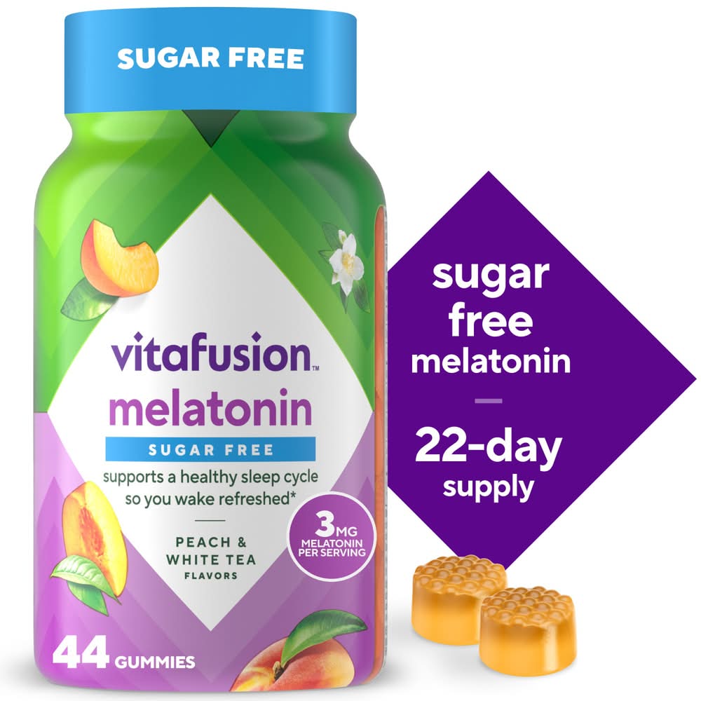Vitafusion Melatonin Sugar Free Gummy Supplement, White Tea & Peach (44 ct)