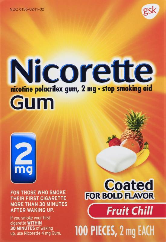 Nicorette Stop-Smoking Aid 2mg Nicotine Polacrilex Fruit Gum (100 gums)