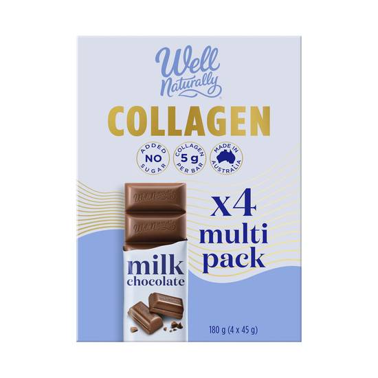 Well Naturally No Sugar Added Collagen Bar Milk Chocolate 180g (4 pack)