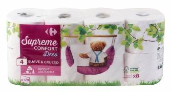 Papel higienico suave y grueso supreme confort Deco Carrefour 8 rollos