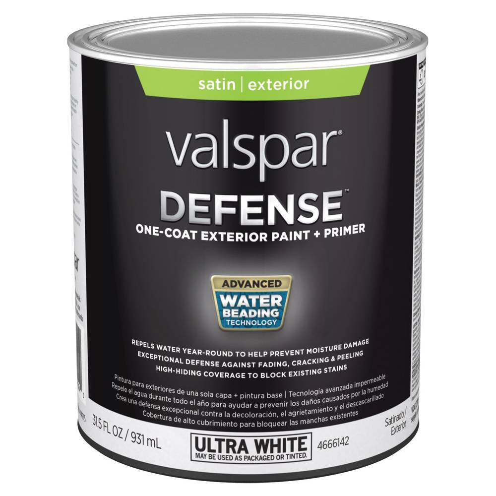 Valspar Defense Satin Ultra White Tintable Latex Exterior Paint + Primer (1-quart) | 007.4666142.005