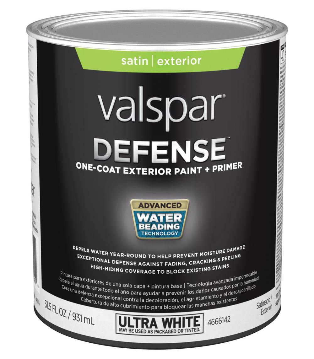 Valspar Defense Satin Ultra White Tintable Latex Exterior Paint + Primer ( 1-quart ) | 007.4666142.005