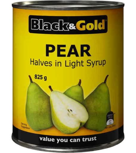 Black & Gold Pear Halves in Light Syrup (825g)