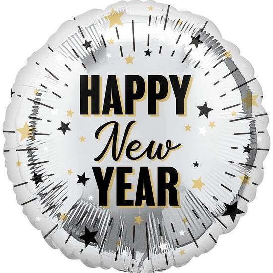 Uninflated Metallic Silver Happy New Year Foil Balloon, 17in - Elegant New Year Celebration