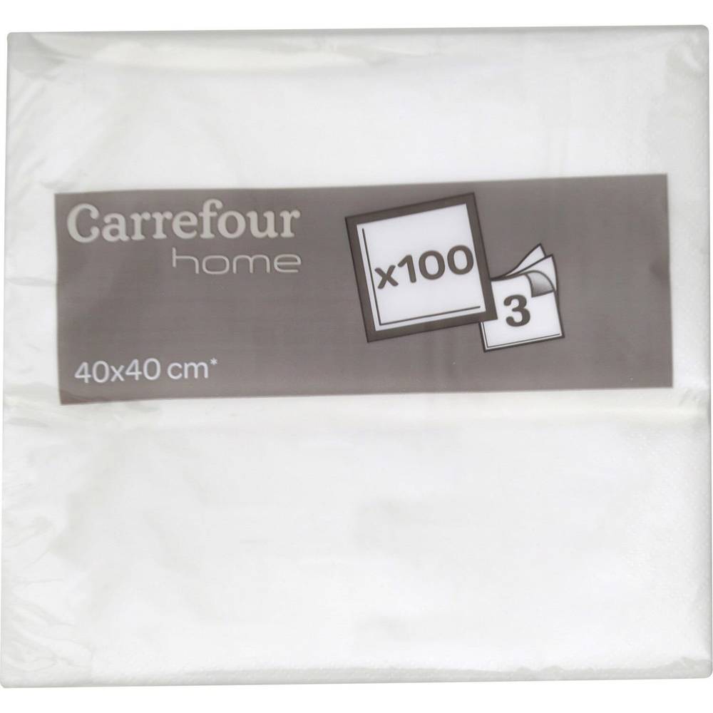 Carrefour Home - Serviette 3 plis blanc 40x40cm (100 pièces)