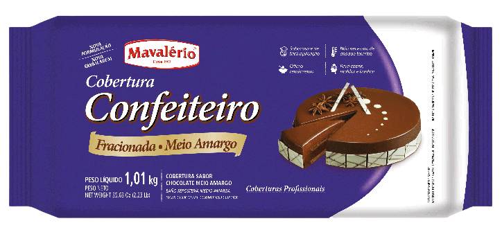 Mavalério cobertura fracionada chocolate meio amargo confeiteiro (1,01kg)